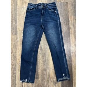 Kancan High Rise Skinny Jeans Dark Wash Distressed Raw Hem KC5217TD Womens 9/28